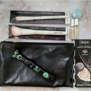 Sephora makeup bag, Kat Von D, mascara, brushes